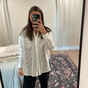 White Lace Button-Up Women's Top